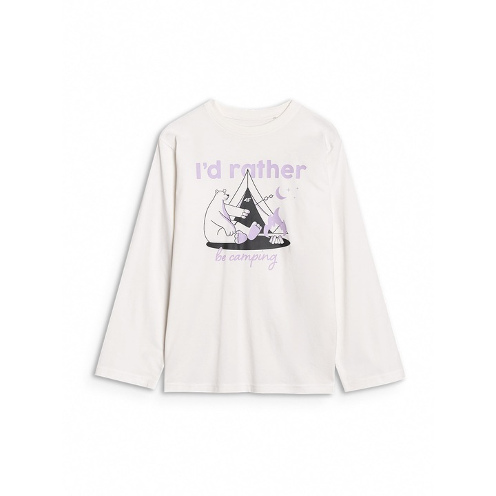 Bluza 4F pentru fete, imprimeu camping, Alb