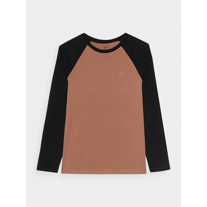 Tricou cu maneca lunga 4F, bej, bumbac, croiala normala, pentru baieti