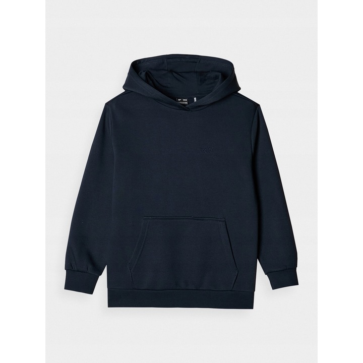4F pulóver fiúknak, sötétkék, pamut, oversize szabású, szálcsiszolt belsővel
