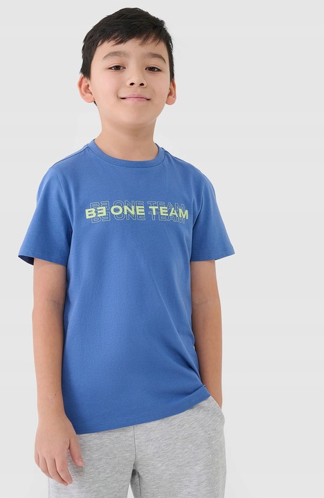 Tricou 4F pentru baieti, normal, bumbac 100%, albastru, cu inscriptie