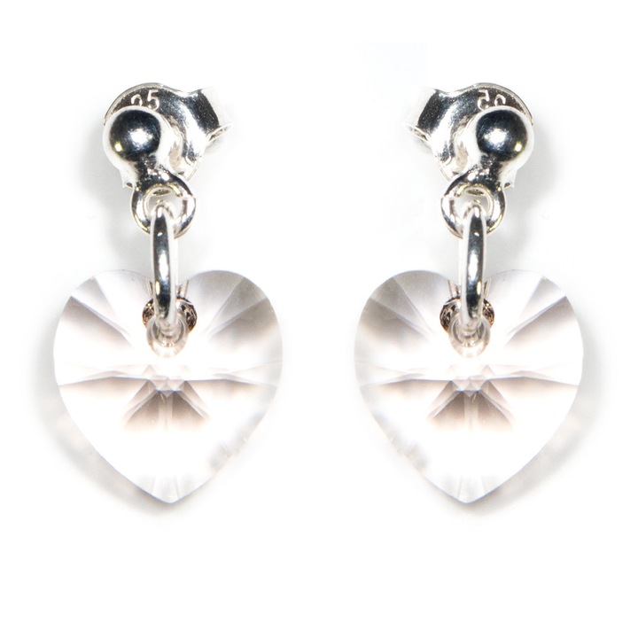 Cercei Belmondo cu cristale Swarovski® heart, cu surub 10 mm , culoare cristal clear , argint 925 ‰