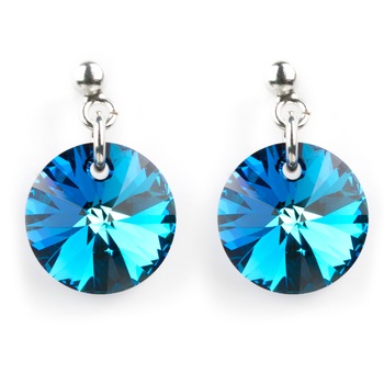 Cercei Belmondo cu cristale Swarovski® rivoli , cu surub 12 mm , culoare bermuda , argint 925 ‰ Cercei Belmondo cu cristale Swarovski® rivoli , cu surub 12 mm , culoare bermuda , argint 925 ‰