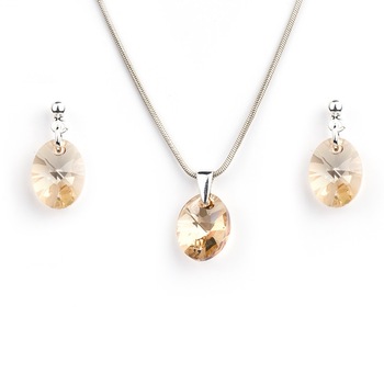 Set Belmondo cercei si medalion oval 12 mm golden cu surub argint 925‰, Set Belmondo cercei si medalion oval 12 mm golden cu surub argint 925‰,