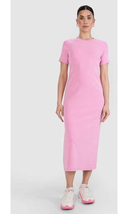 Рокля миди с оребрена плетка 4F, розова, полиестер