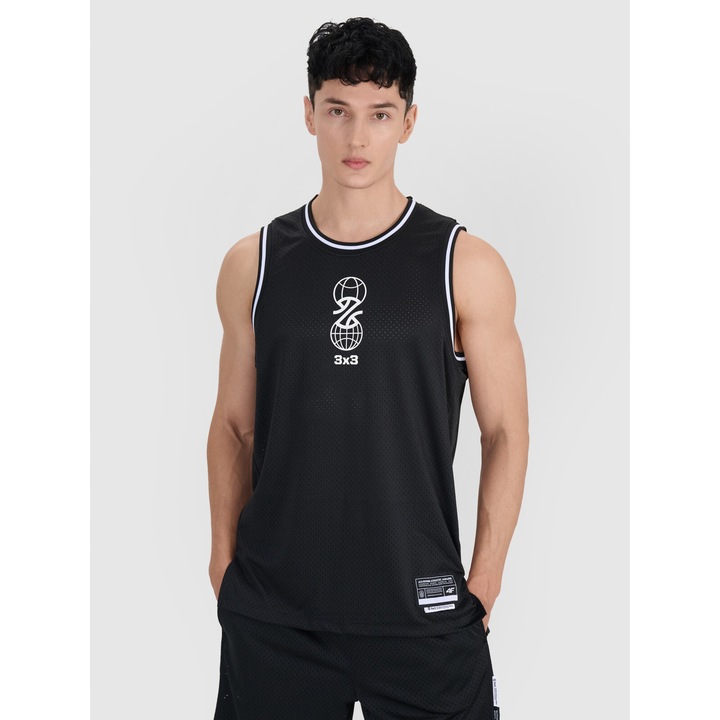 4F férfi sport trikó, túlméretezett, szintetikus, fekete