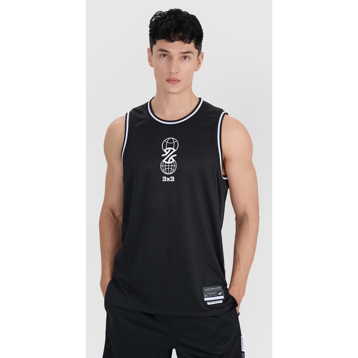 4F Túlméretezett férfi sport trikó, gyorsan száradó, fekete, szintetikus anyag, 2XL INTL