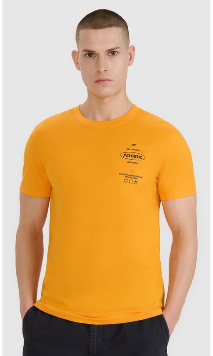 4F férfi póló, narancssárga, 100% pamut, rövid ujjú, sportos mintával