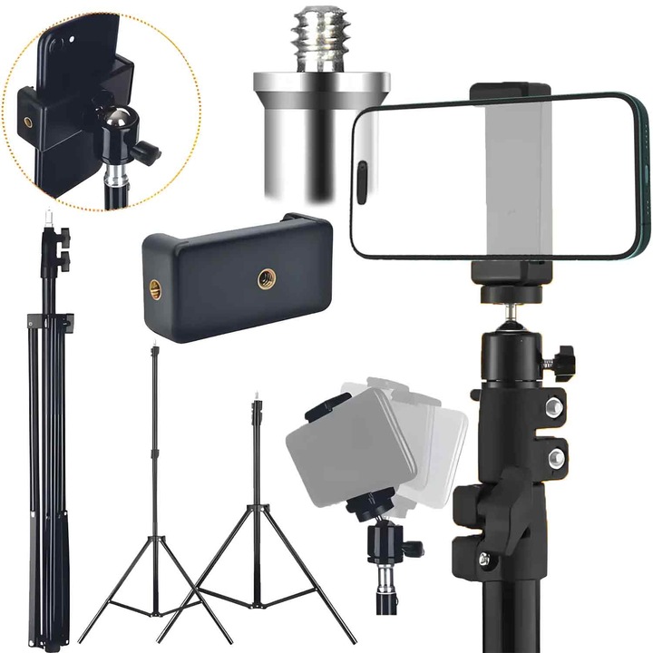 Професионален телескопичен фото статив Renew Force, за телефон/камера, с чанта за съхранение, Bluetooth дистанционно управление, универсален, регулируем, водоустойчив капак, регулируем, 210 см, алуминий, черен SMART-TRIP