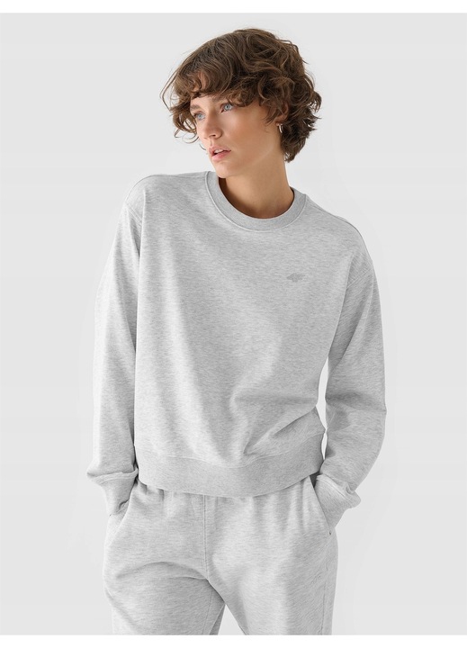 4F női pulóver, szürke, cipzár és kapucni nélkül, pamut/poliészter