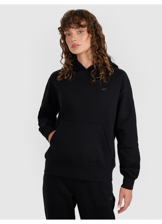 Hanorac 4F pentru femei, negru, bumbac/poliester, gluga