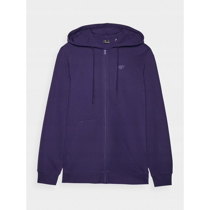 Hanorac sport barbati 4F, bleumarin, 80% bumbac, gluga integrata, fermoar