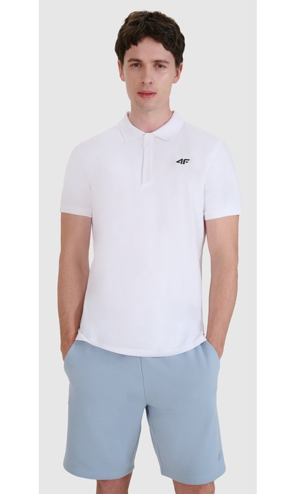 4F férfi pólóing, pamut, fehér, normál szabású, klasszikus 3 gombos gallérral, M