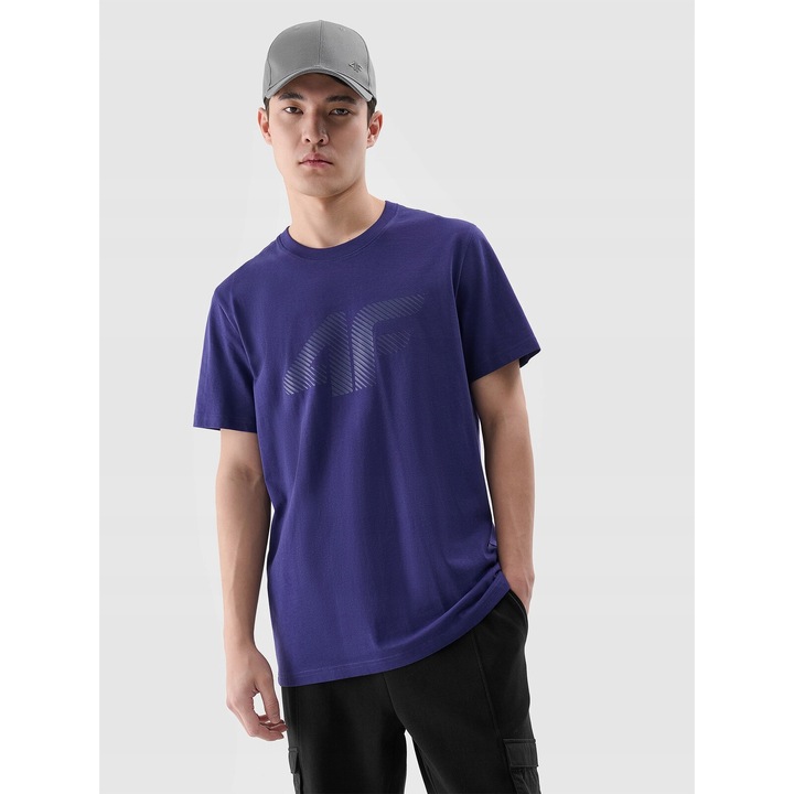 4F ferfi sportpolo, nyomtatott, sotetkek, pamut