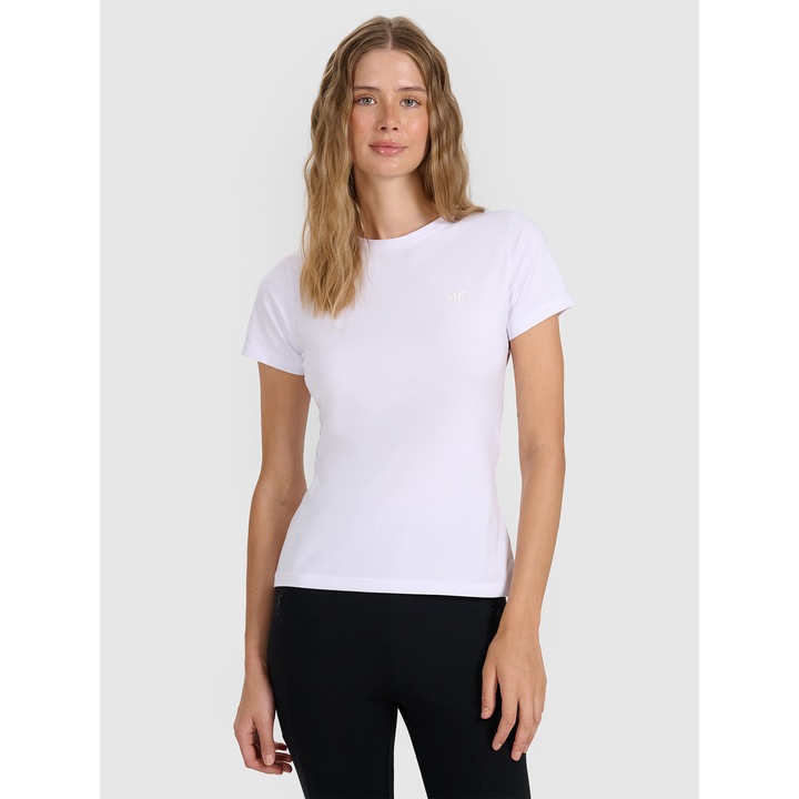 Tricou Dama Casual Slim Fit Bumbac Alb 4F, Sportstyle, Maneci Scurte, Marimi XS-XXL, 180g, Elastic Comfortabil