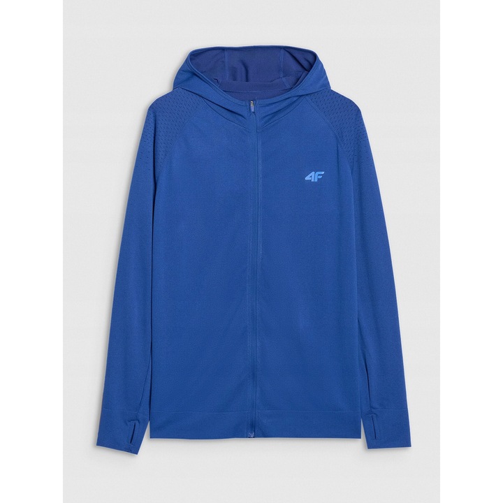 Hanorac trekking 4F Primaloft Active, gluga, doua buzunare, albastru, material sintetic