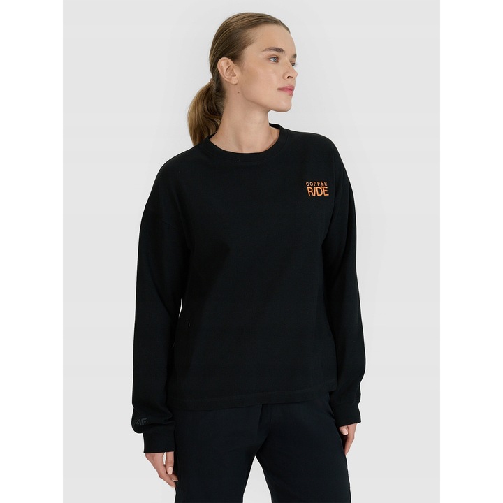 4F női sportblúz, hosszú ujjú, fekete, pamut/poliészter, XS INTL