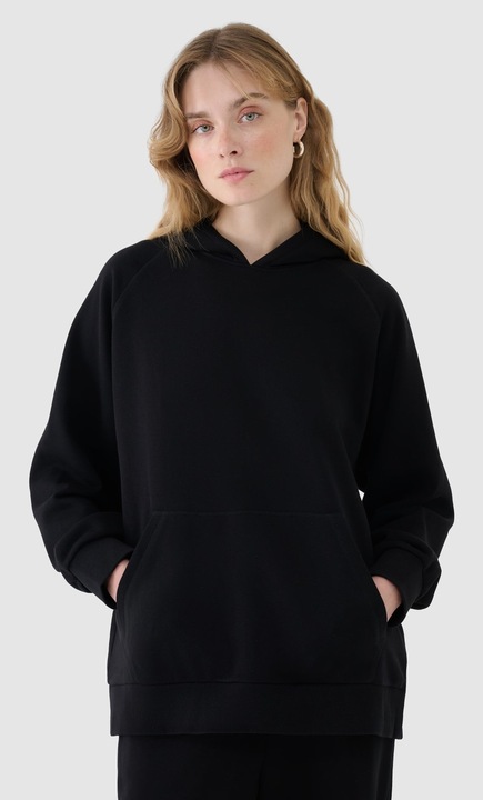 4F női pulóver, fekete, pamut, kapucnival, S INTL