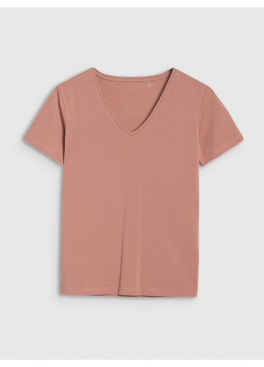 Női póló 4F Slim Fit, pamut és elasztán, alkalmi/sport, világosbarna, XS INTL