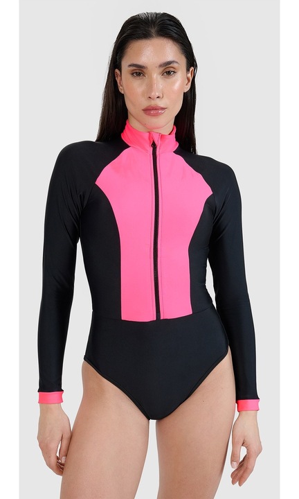 Női fürdőruha 4F, hosszú ujjú, rózsaszín, elasztán anyagból