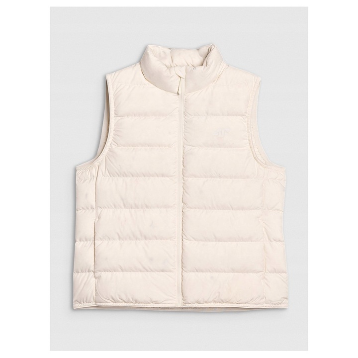 Дамска пухена жилетка 4F, естествен пълнеж, висока яка, хидрофобна, бяла, S INTL