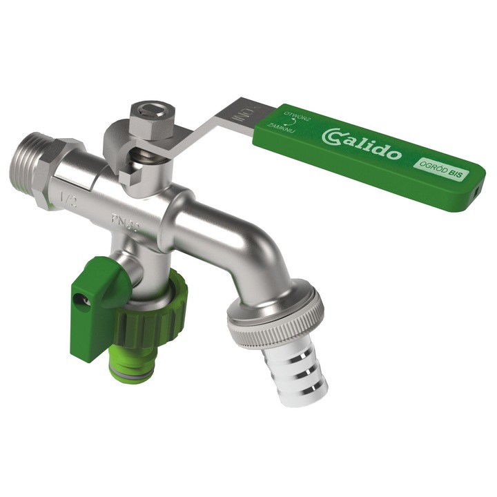 Robinet dublu Calido 1/2", 116x94x112mm, set cu furtun 15mm si rapida conexiune