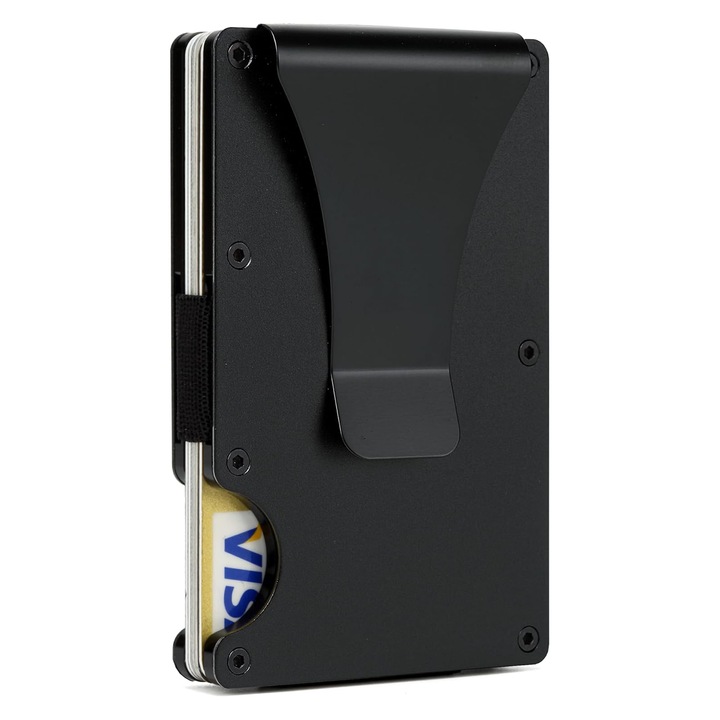 Kártyatartó tok, TREXORA, alumíniumötvözet, anti-skimming védelem, több kártya befogadására alkalmas, vízálló, karcálló, fekete, univerzális