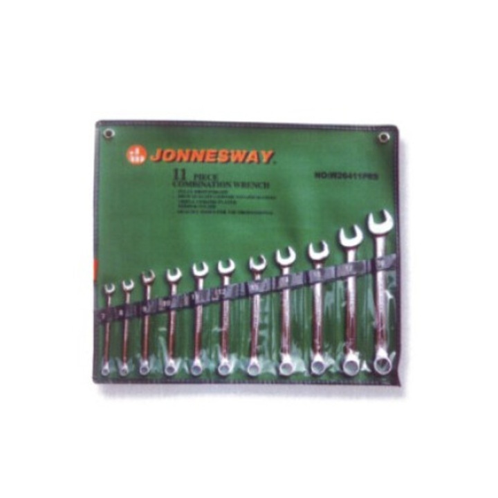 Set chei plasko-oczkowe Jonnesway, 11 piese, cromate, dimensiuni 3/8" - 1"