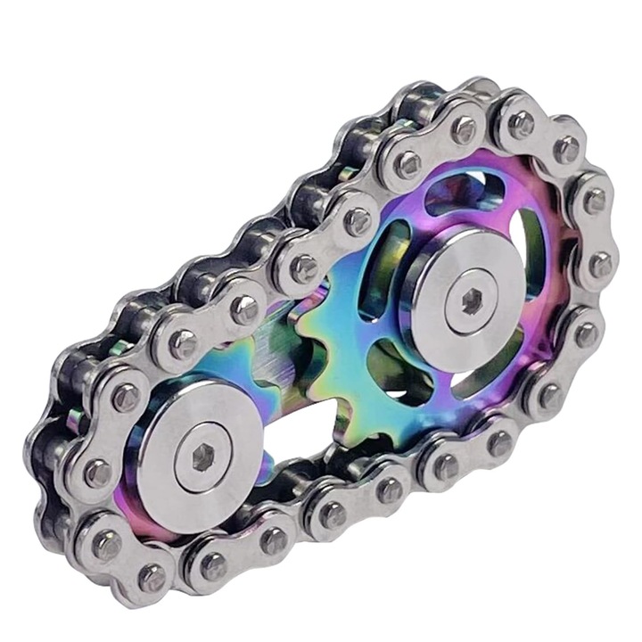 Spinner fidget, TREXORA, design lant de bicicleta, argintiu, pentru dezvoltarea dexteritatii, 14+