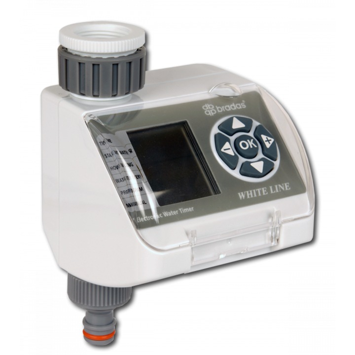 Електронен програматор за напояване Bradas, 1" с редукция до 3/4", 11 настройки, LCD дисплей, бял