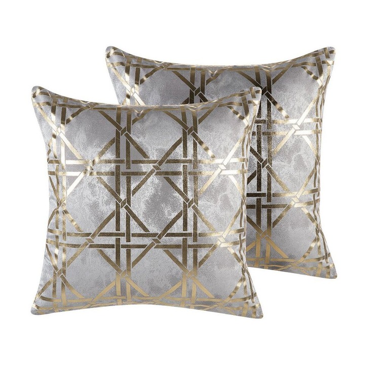 Set de 2 perne decorative geometrice 45 x 45 cm gri si auriu Cassia