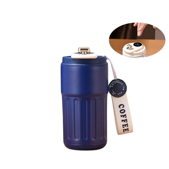 Termos digital CoffeeMug Mixbo, display LED, termometru inclus, otel inoxidabil, 450 ml, bleumarin