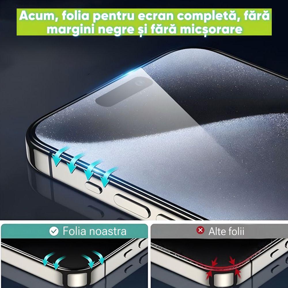 Set 2 Folii Pentru iPhone 16 Pro/ iPhone 17 Transparent HD, Sticla 9H, Fara Margini Negre, EasyApp, Anti-Zgarieturi