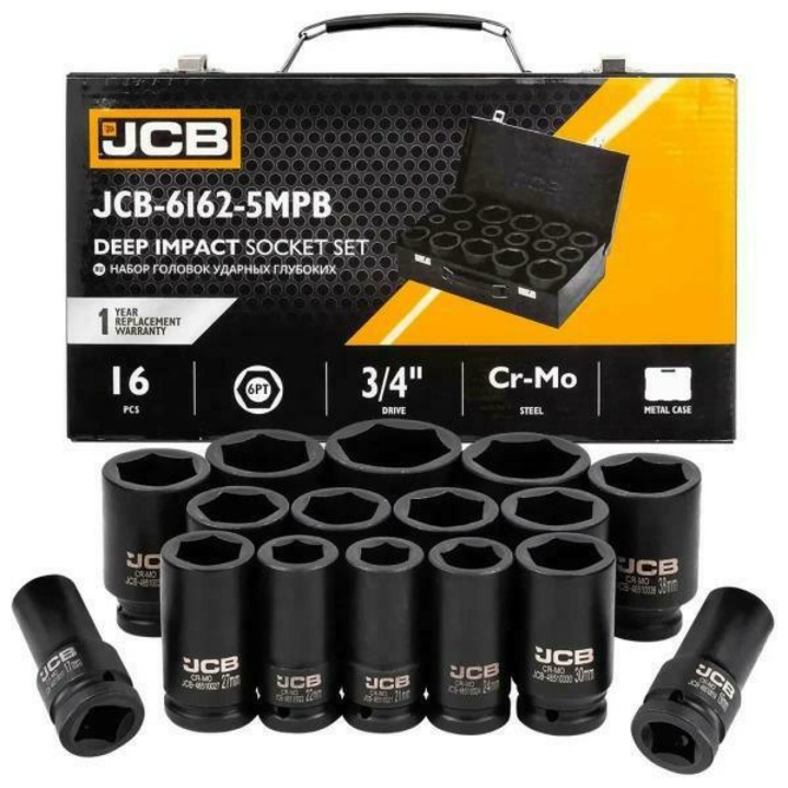 JCB dugókulcs készlet 16 részes 3/4" 6-SZÖG. 17-50mm