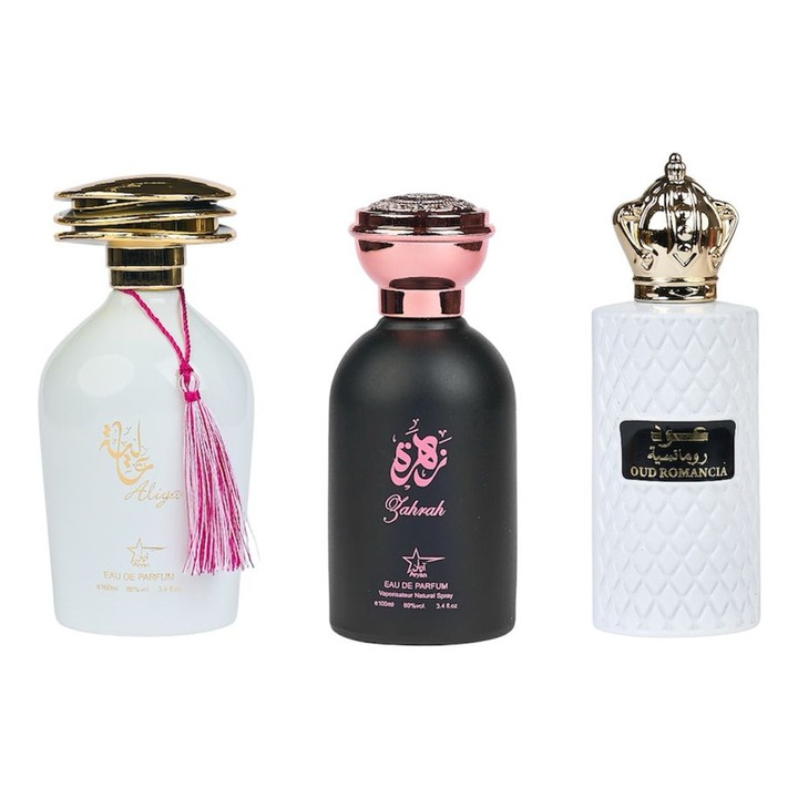 Eau de Parfum szett, Aliya/ Zahrah / Oud Romancia, női, 3x100 ml