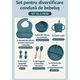 Set diversificare bebelusi din Silicon, Brivoo®, farfurie cu ventuza, bol, tacamuri, cana, albastru pastel