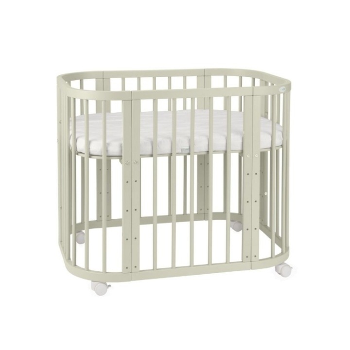 Patut bebe, Waldin 5in1 cu saltea, verde masliniu, pentru 0-3 ani