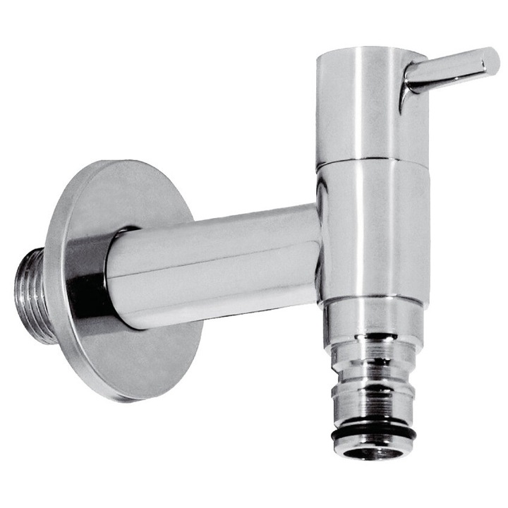 Градински кран с бърза връзка, Tres, хром, 1/2", стенен монтаж