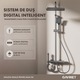 Coloana de Dus Gavriet™ Smart, Ecran LED, 75-140 cm Inaltime, Afisare Temperatura si Temporizator, Dus Vertical, 2 Pare de Dus, 3 Moduri Pulverziare, Robinet, Fara Priza Electrica, Materiale Premium, 4 Carlige Adezive, Aluminiu, Gri Inchis