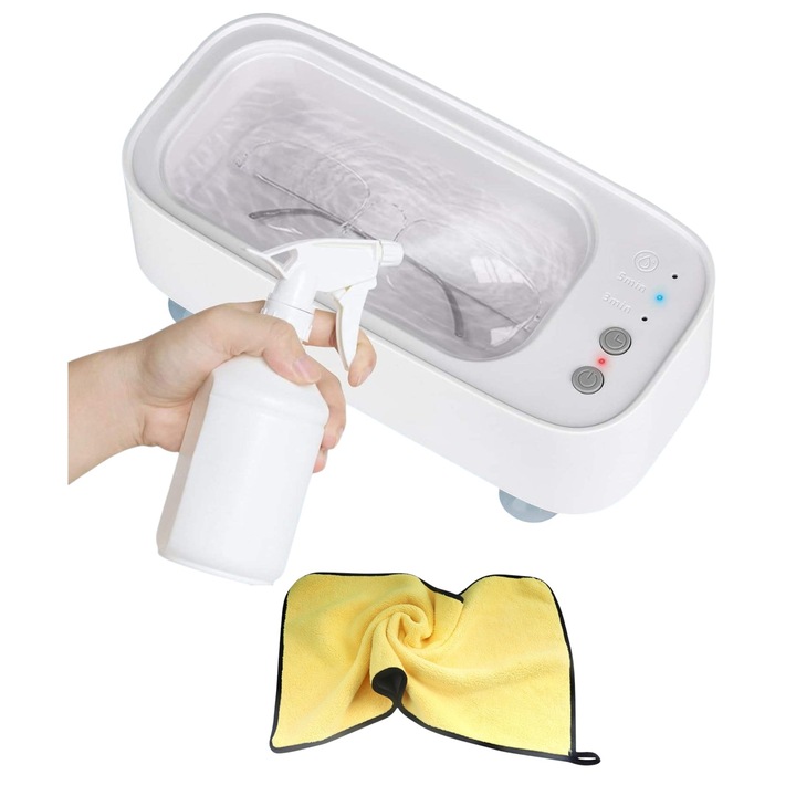 Hordozható ultrahangos tisztító ékszerekhez és órákhoz, fehér, szett