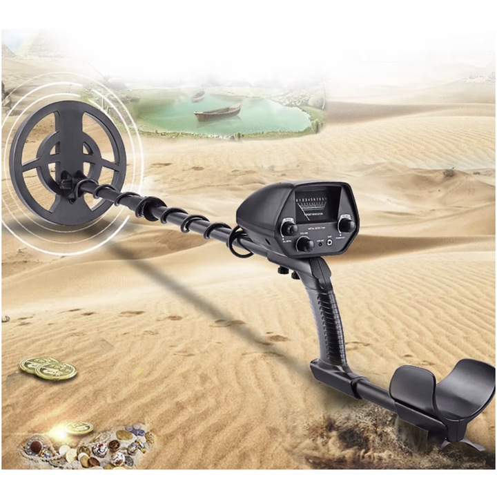 Detector de Metale, N2L Store®, Detectie Aur, Argint, Cupru si Multe Altele, pe Uscat sau Sub Apa, Precizie mare, Bobina 20 cm, Doua Moduri de Operare, Negru