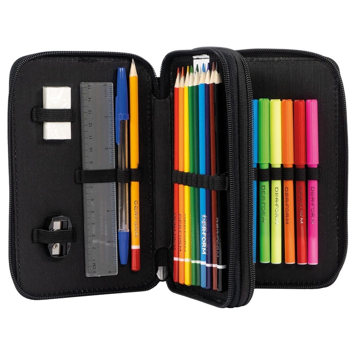 Комплект моливи с 18 маркера, 9 молива, 1 молив, 1 химикалка, 15 см линийка, 20x13x5 см, многоцветни