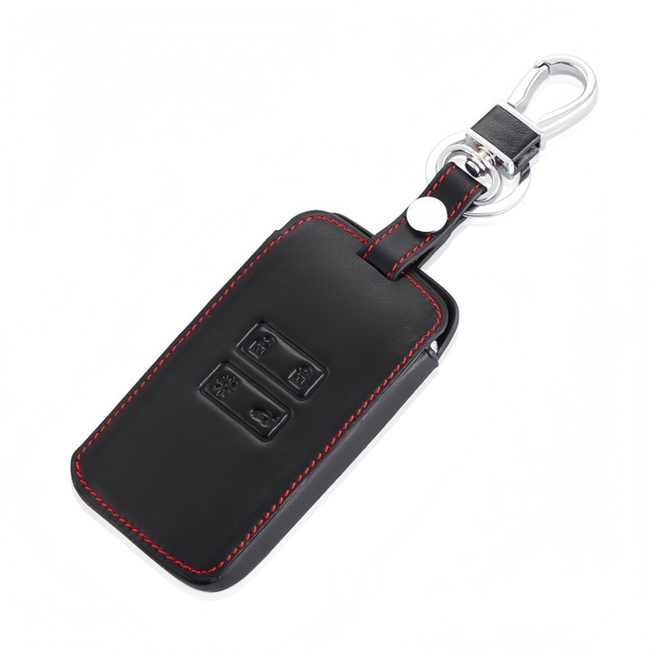 Кожен калъф за ключ, за Renault Clio V, Megane IV, Talisman, Kadjar, Zoe / Dacia Duster, Logan, Sandero, черен/червен