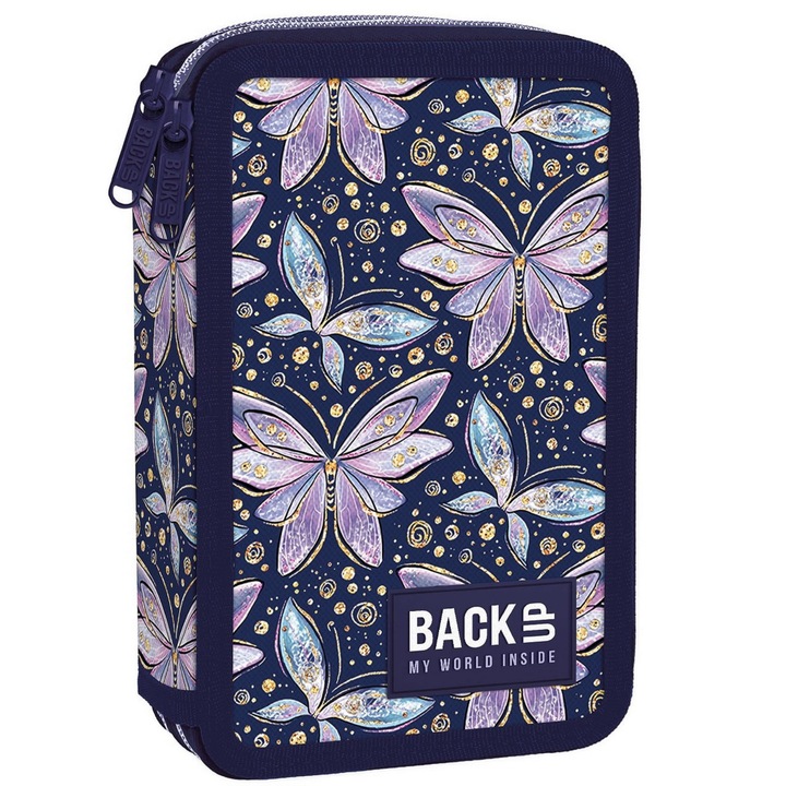 Penar dublu cu echipament complet, BACKUP, 18 markere, 9 creioane, 20x13x5cm