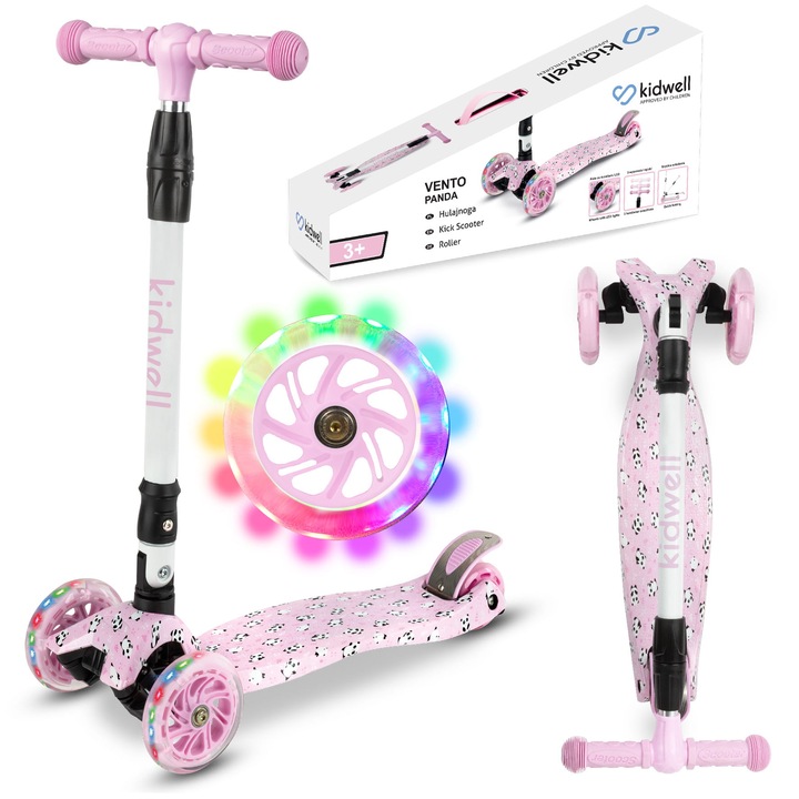 Trotineta Kidwell VENTO, design pisicuta, 3 roti cu lumini LED, 90-155 cm, 50 kg