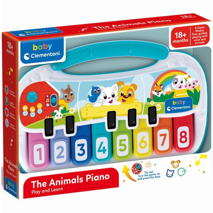 Плюшена играчка Baby Clementoni, Интерактивно пиано с 8 музикални ноти