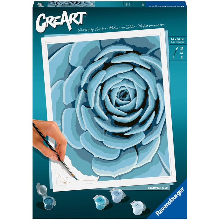 Комплект рисуване по номера CreArt, Синьо сукулентно растение