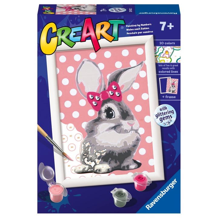 Комплект за рисуване по номера CreArt, Зайче с панделка