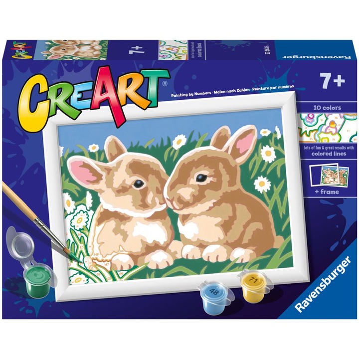 Комплект рисуване по номера CreArt, Зайчета сред маргаритки