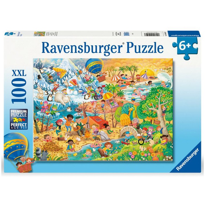 Ravensburger XXL Puzzle, Gyerekek szórakozása a 4 évszakban, 100 darabos