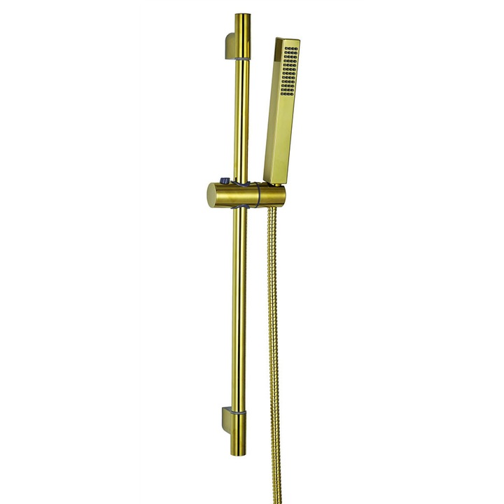 Set de dus Invena cu draza, racleta si furtun 150 cm, culoare aurie, 54x23cm